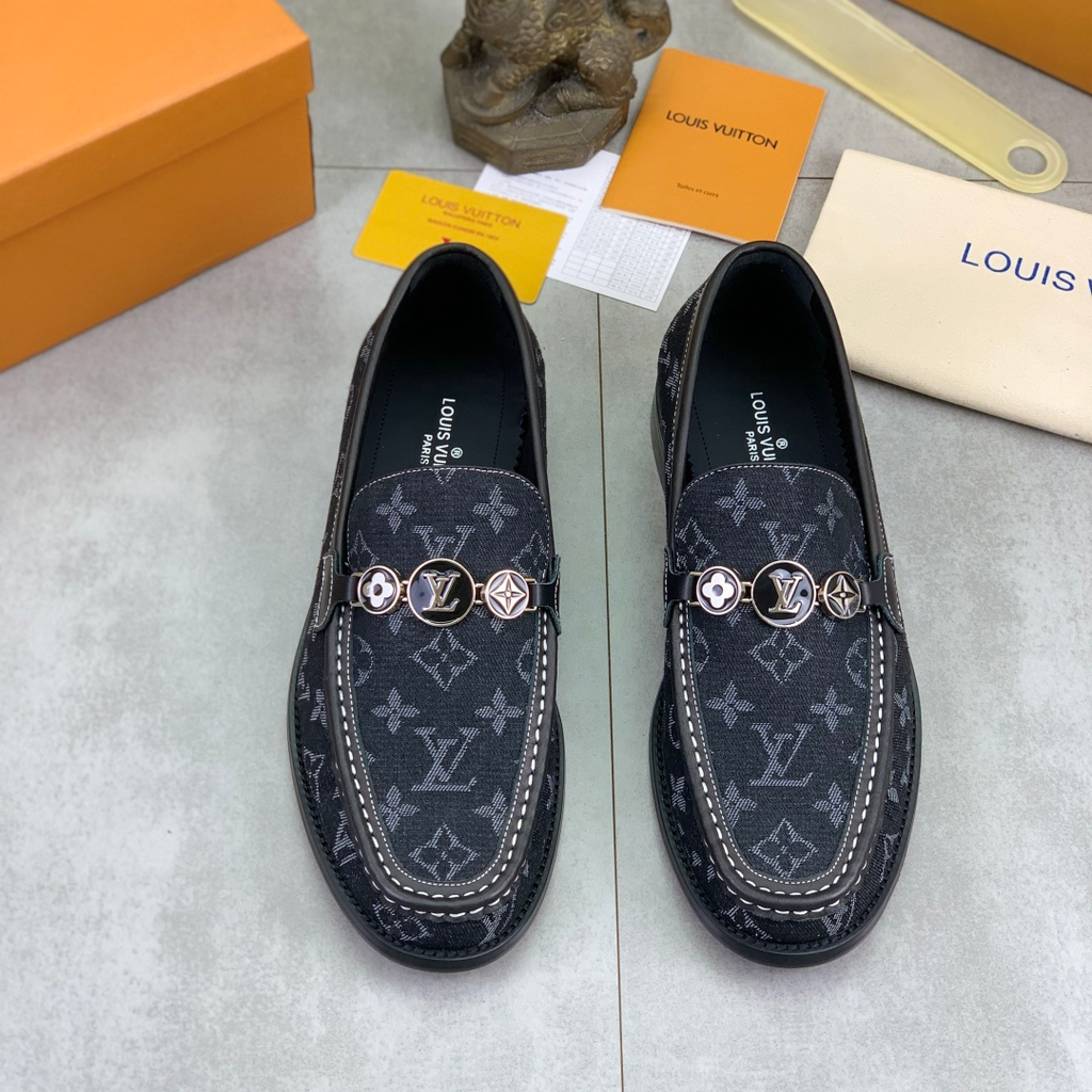 New Blue and Black Leather Men's LoafersPD052026030205