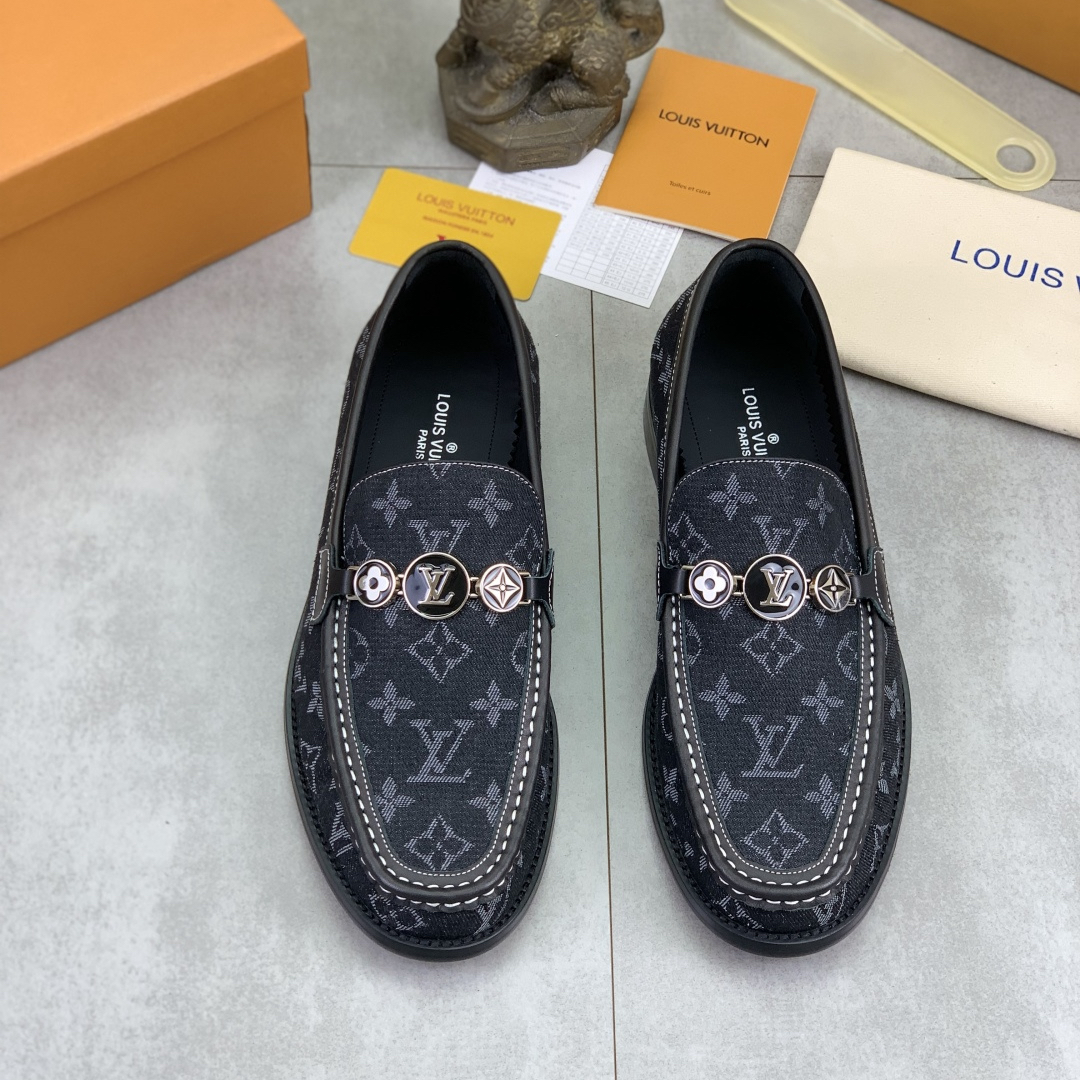 New Blue and Black Leather Men's LoafersPD052026030205