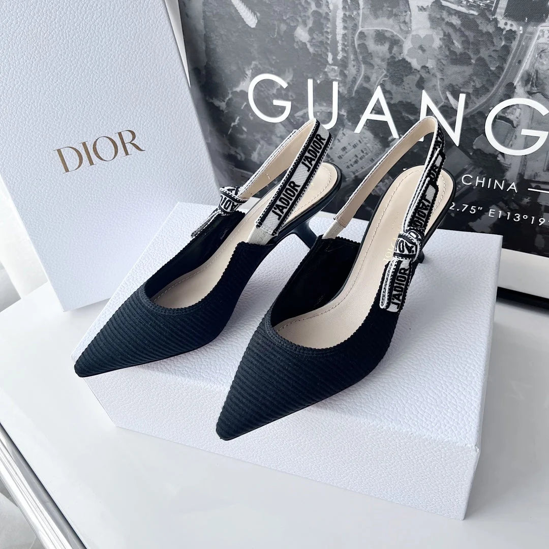 cd slingback pumps 65 black embroidered cotton