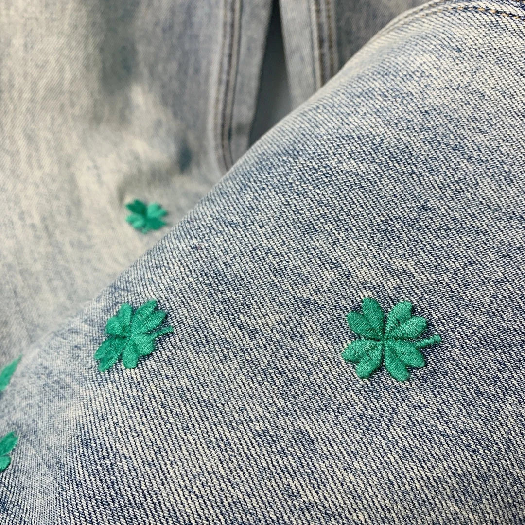 CD Four-Leaf Clover Embroidered Jeans Blue Stonewashed Cotton 350918