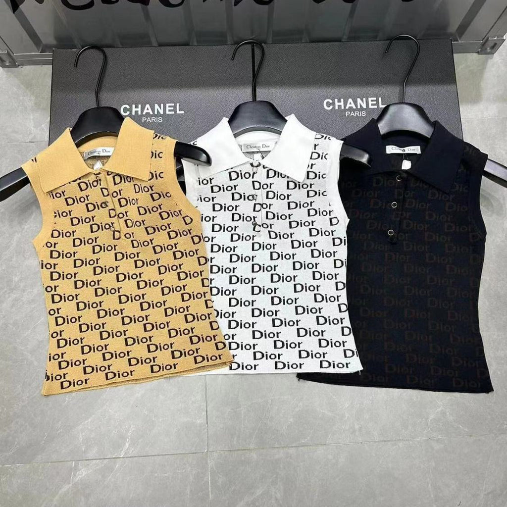 New All-over Letter Jacquard Lapel Pullover Knitted Vest 1024070801