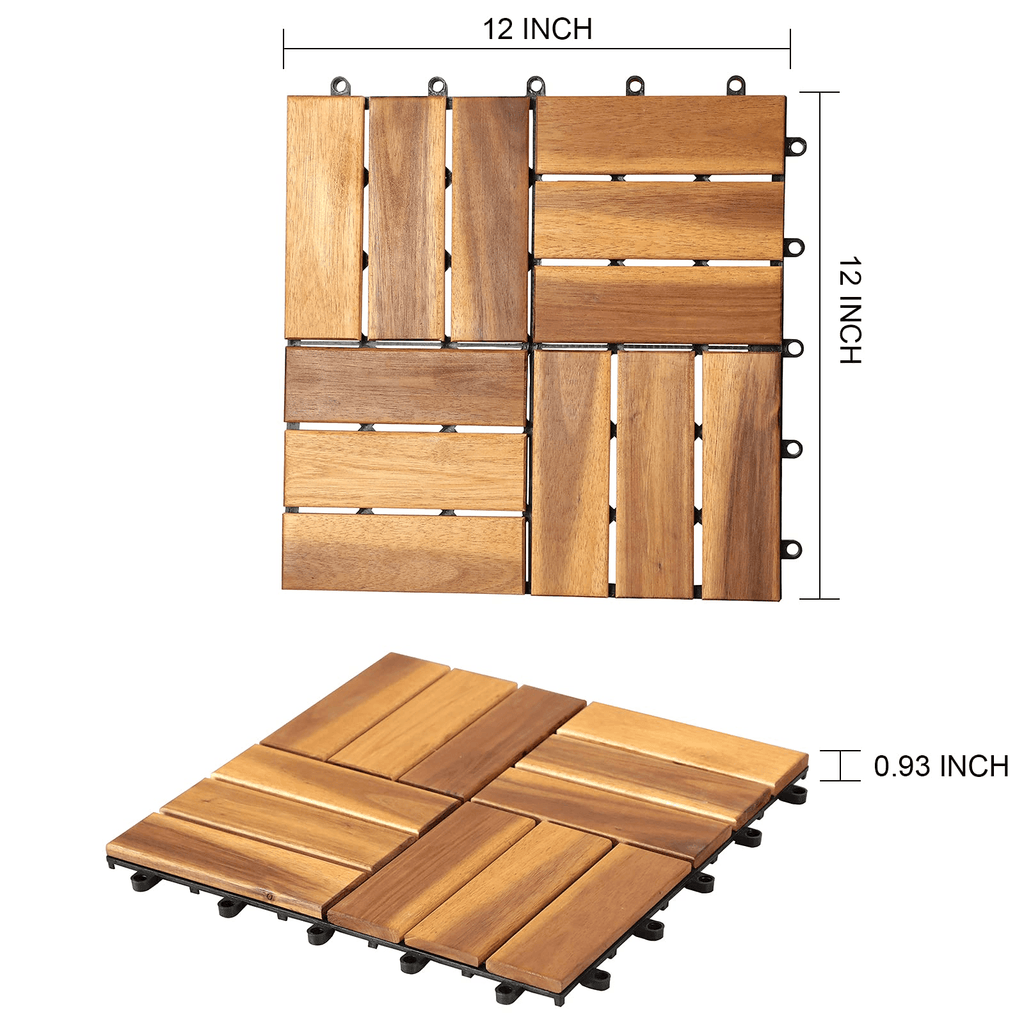 Acacia Wood Interlocking Flooring Tiles, 12 x 12 Inch Wood Deck Tiles