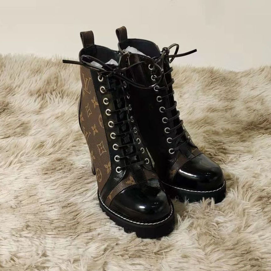 New autumn and winter British style thick-soled women's shoes thick heel round toe thin belt side zipper short boots non-slip wear-resistant boots