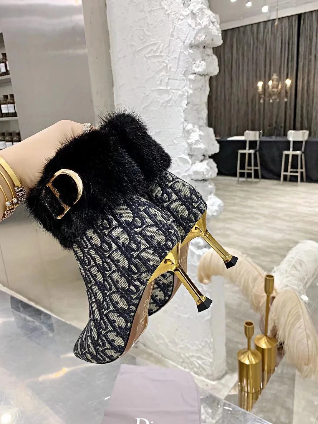 CD 2026 Oblique Ankle Boots 70mm Fabric 966674