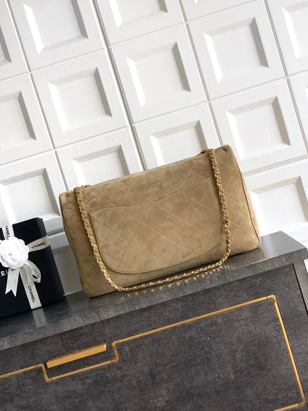 CC 2026 Flap Bag 38.5cm Beige Suede Leather