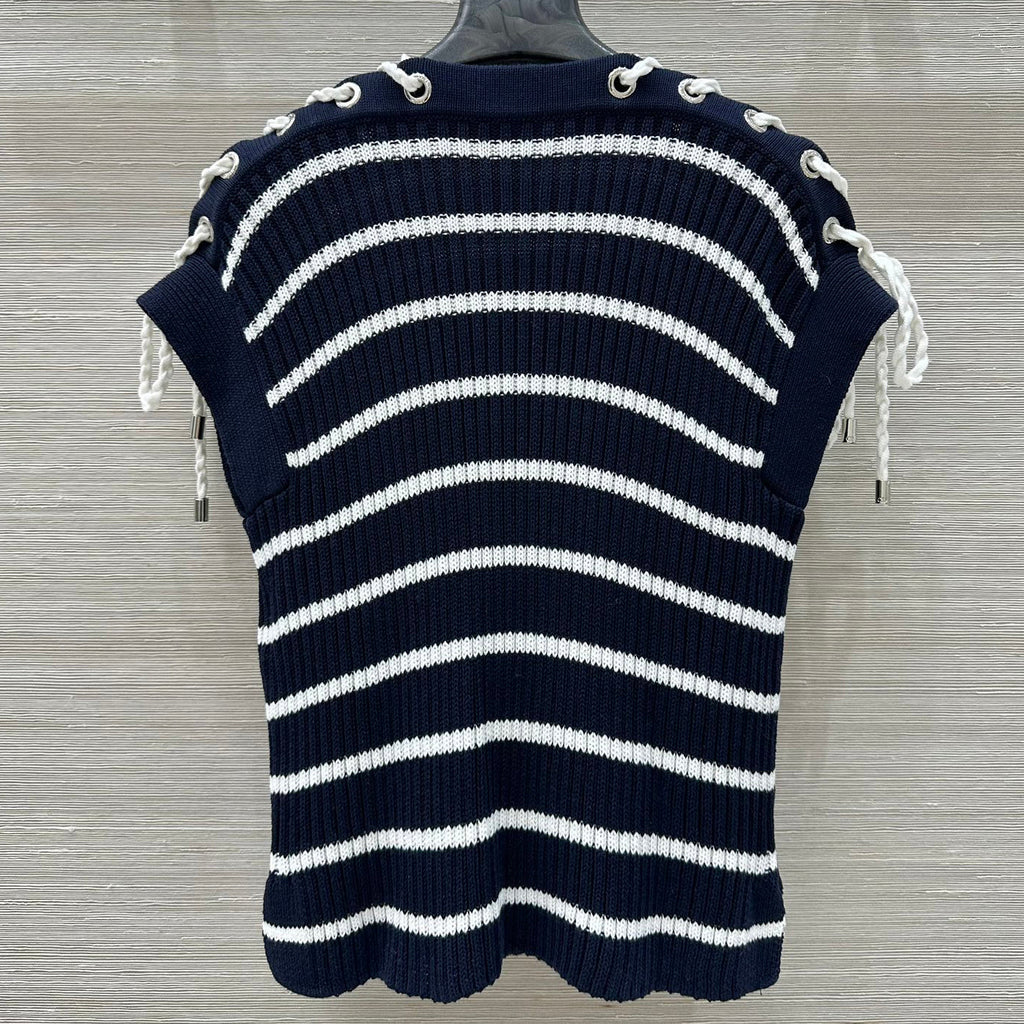 Slant Shoulder Striped Knit Top 1025070309