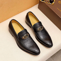 Embossed G'G Pattern Vintage Chic Brown Globe Leather Shoes