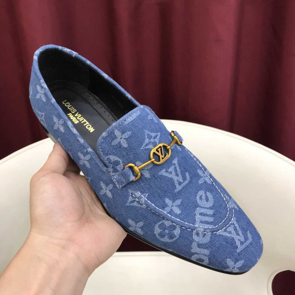 Classic Blue Suede Letter Slip On Loafers