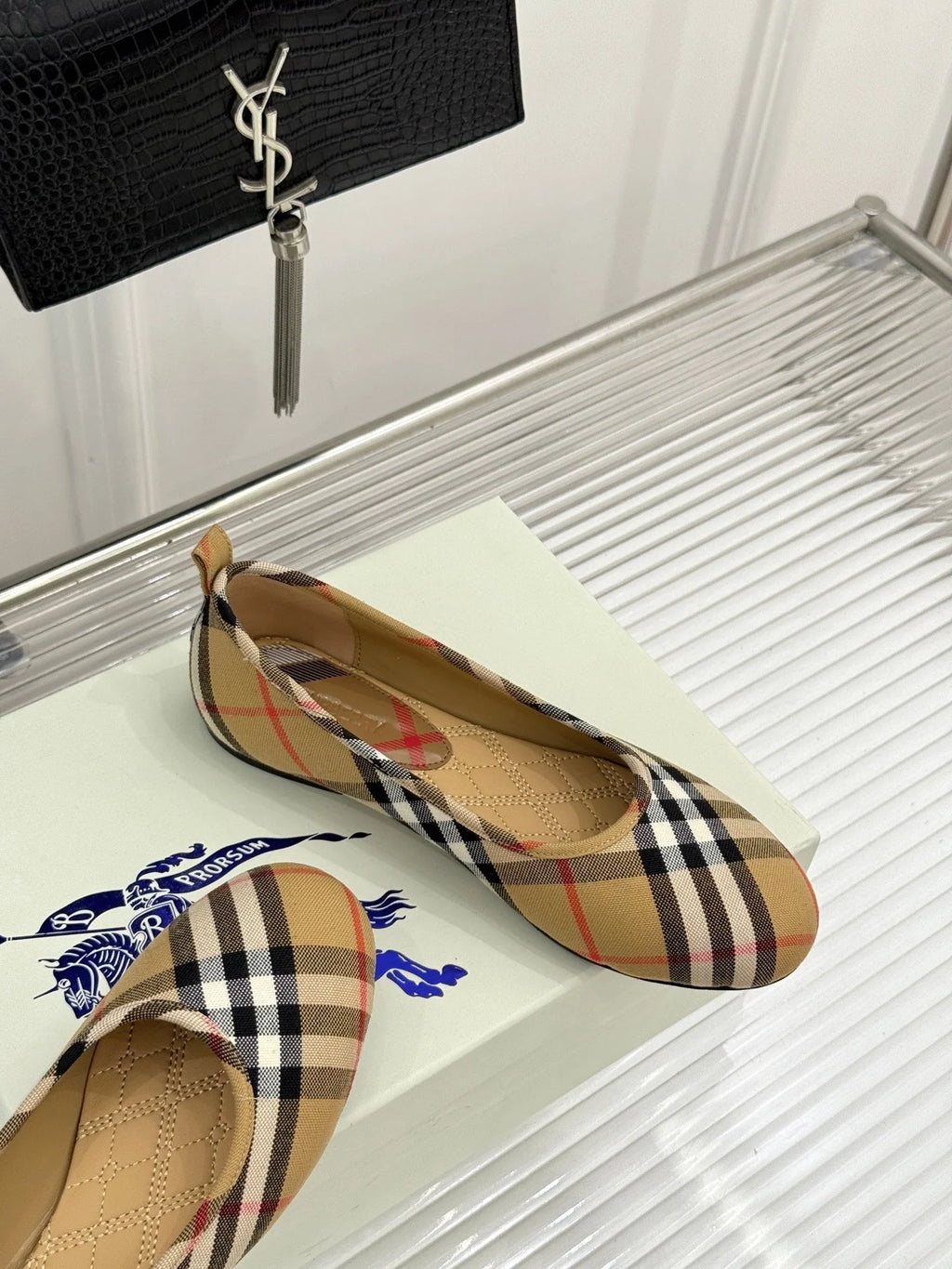 BB Robin Ballet Flats Beige Check Canvas 956168