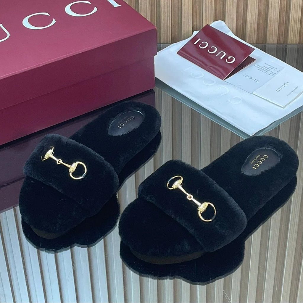 GG  2025 Horsebit Slipper Black Wool 562869
