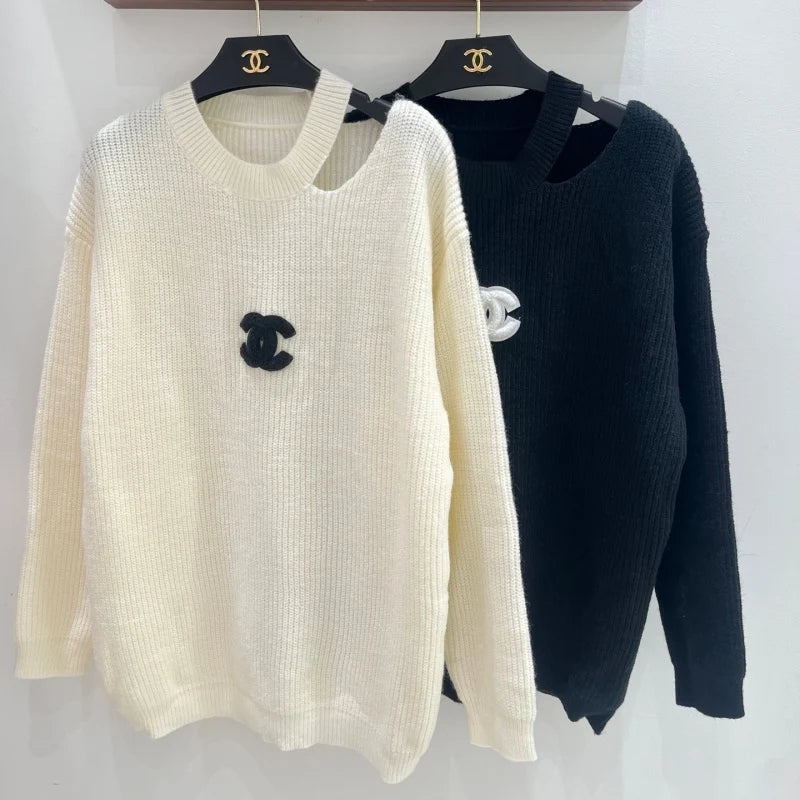 New Fashion Women CC Cutout Shoulder Knit Sweater XC1326091124