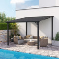 Outdoor Lean to Gazebo Pergola w/Drainage Holes, Wall-Mounted Gazebo with Hard Top Metal Awnings for Patio Backyard Deck, Dark Grey