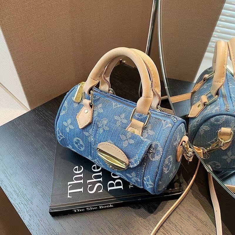 New versatile patchwork denim one-shoulder Boston fashion handbag PD042025071601
