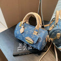 New versatile patchwork denim one-shoulder Boston fashion handbag PD042025071601