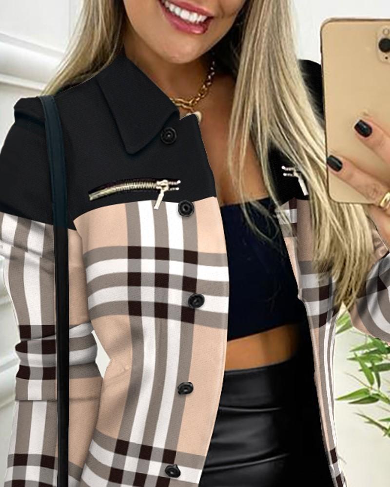 New Fashion Long Sleeved Zipper Color Blocking Print 1023121506
