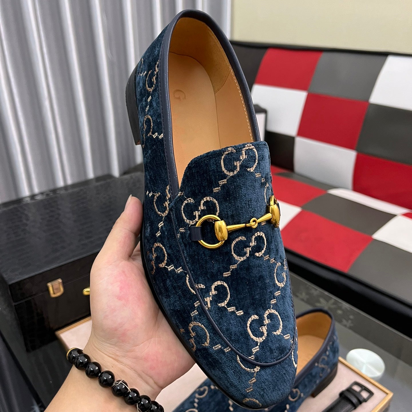 Blue Suede Double Buckle Fashion Men's Casual Loafers