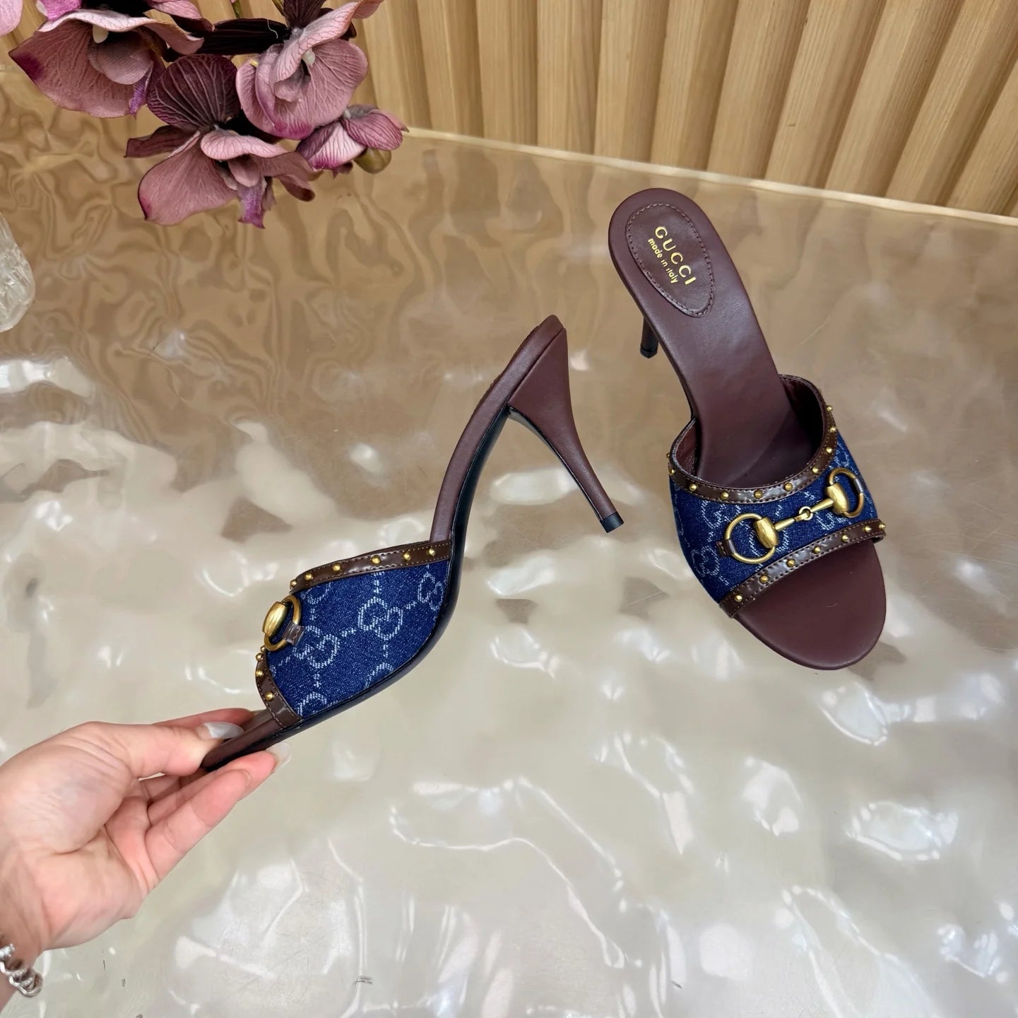 New Studded Pointed-Toe High-Heel Slippers 1026070215