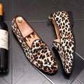 2021 Luxury Men Leather Shoes Fashion Fringed Leopard Loafers