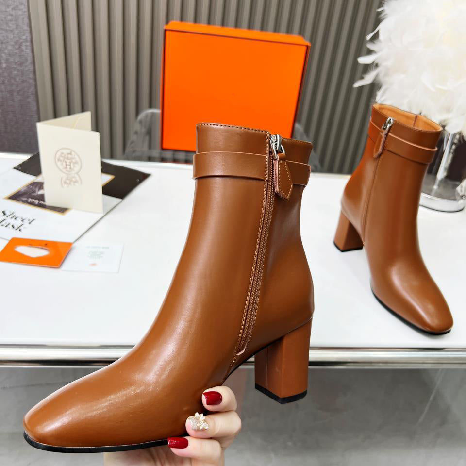 Black High Quality Leather women's High heeled bootsXC052023110705