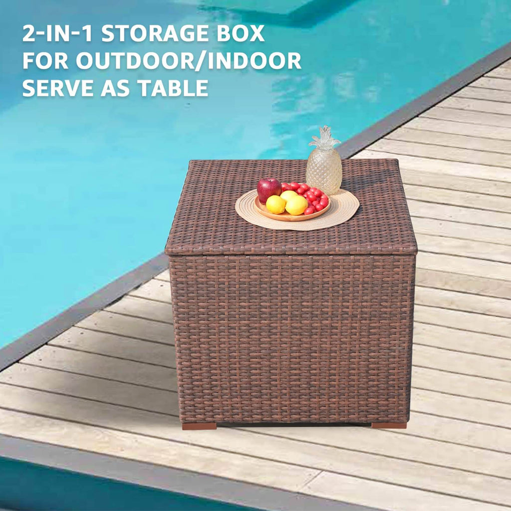 88 Gallon Waterproof Outdoor Storage Box Wicker Deck Box for Patio Furniture