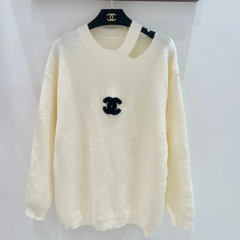 New Fashion Women CC Cutout Shoulder Knit Sweater XC1326091124