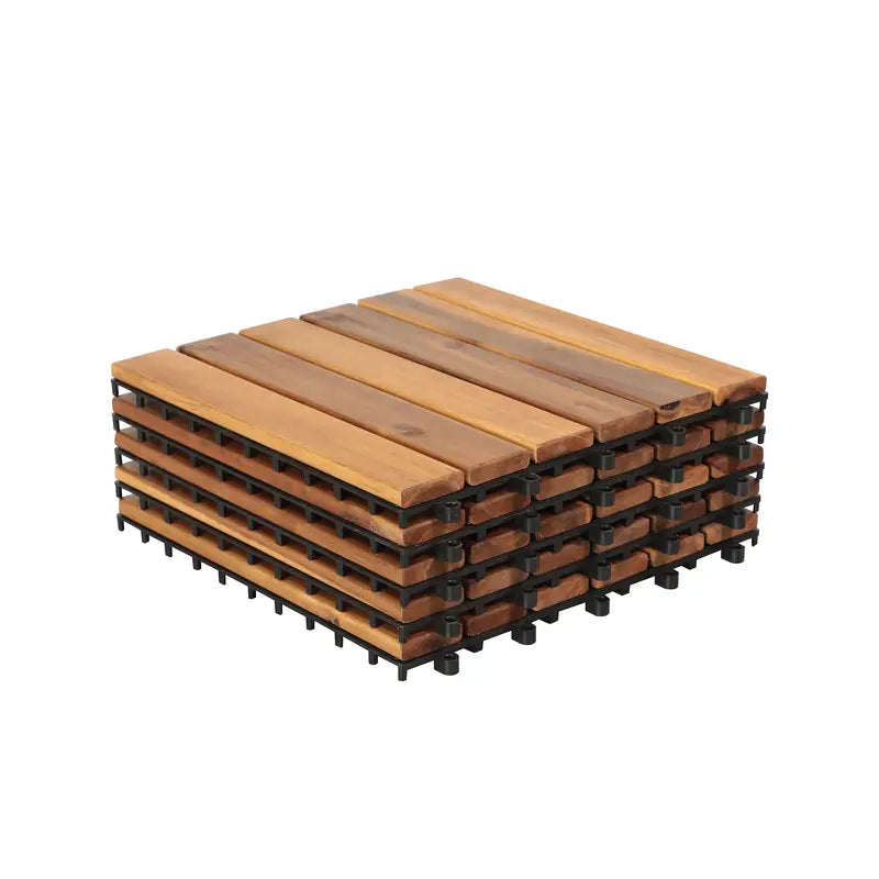 Acacia Wood Interlocking Flooring Tiles, 12 x 12 Inch Wood Deck Tiles