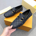 Luxury Plaid Leather Men Dress Slip-on Shoes Grey