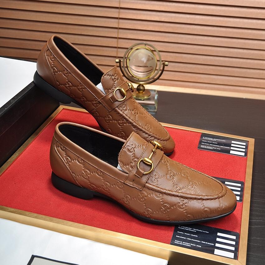 Men's luxury leather double buckle pattern loafers