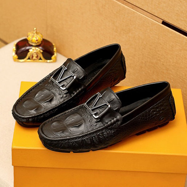 Men's Black Textured Loafers