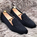 Black Suede Classic Pattern Slipon Loafers
