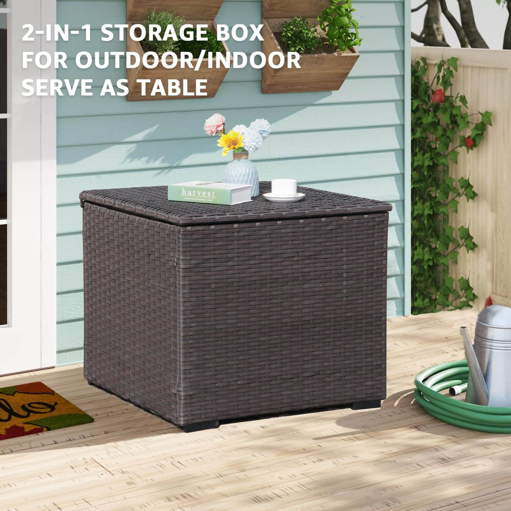 88 Gallon Waterproof Outdoor Storage Box Wicker Deck Box for Patio Furniture