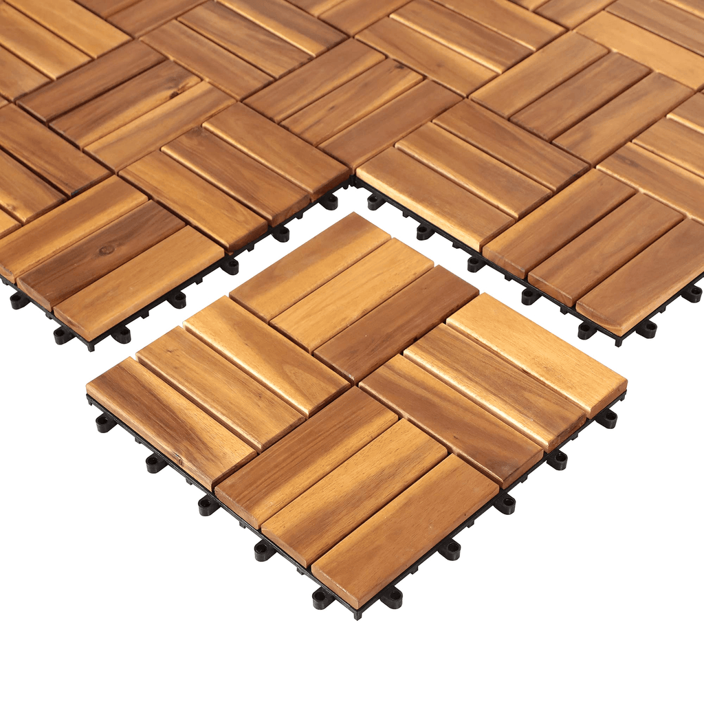 Acacia Wood Interlocking Flooring Tiles, 12 x 12 Inch Wood Deck Tiles