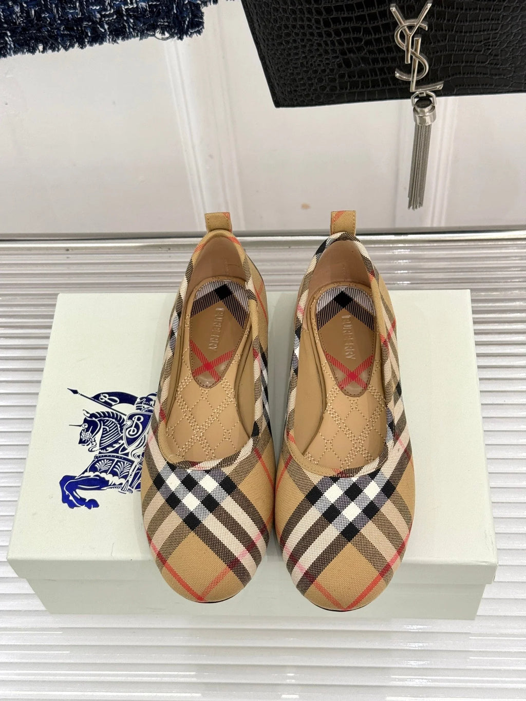 BB Robin Ballet Flats Beige Check Canvas 956168