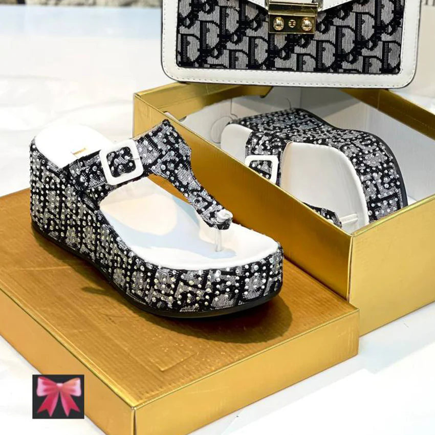 Crystal thick sole sandwich sandals 1024061818