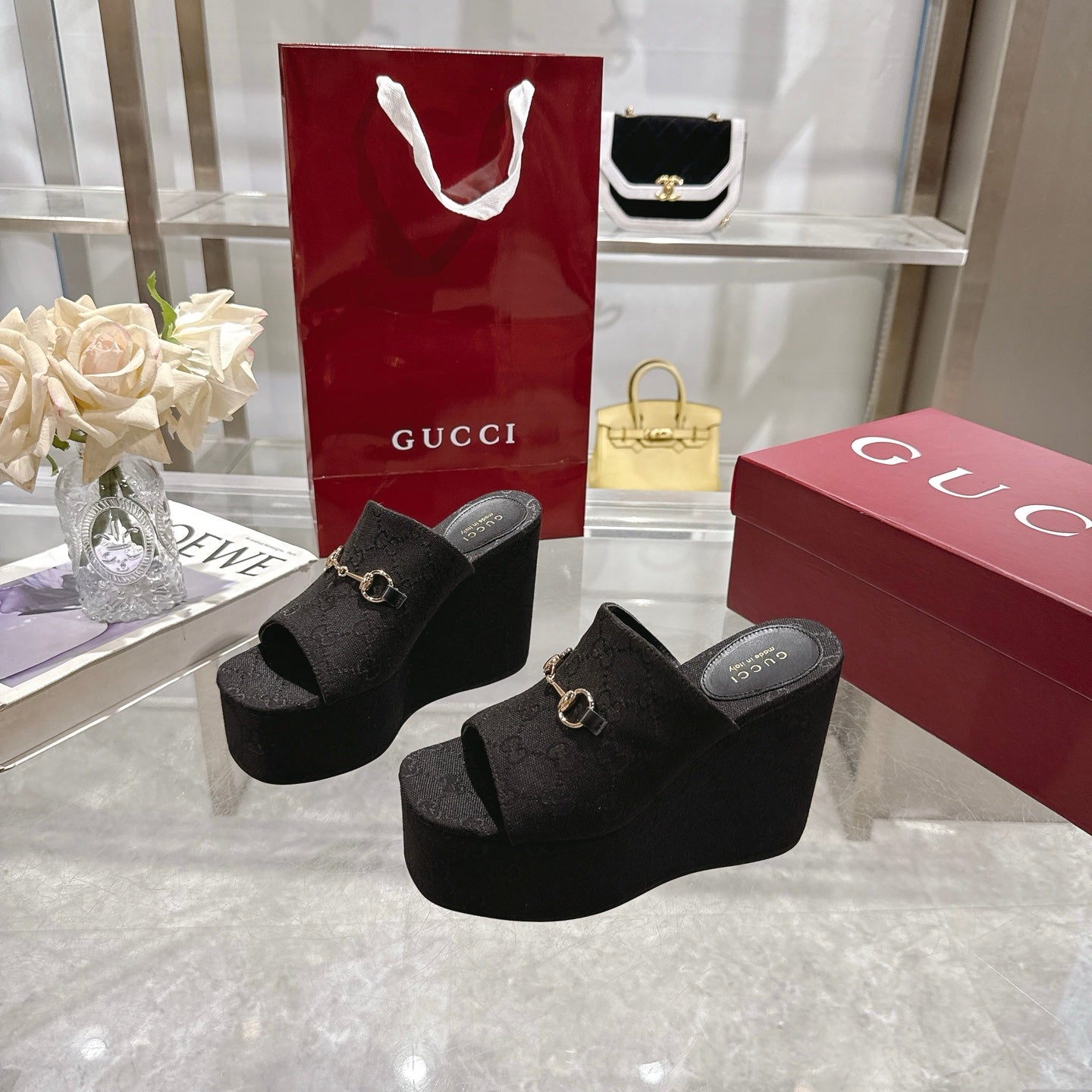 25 ladies metal buckle wedge-heeled platform slippers XC0425050604