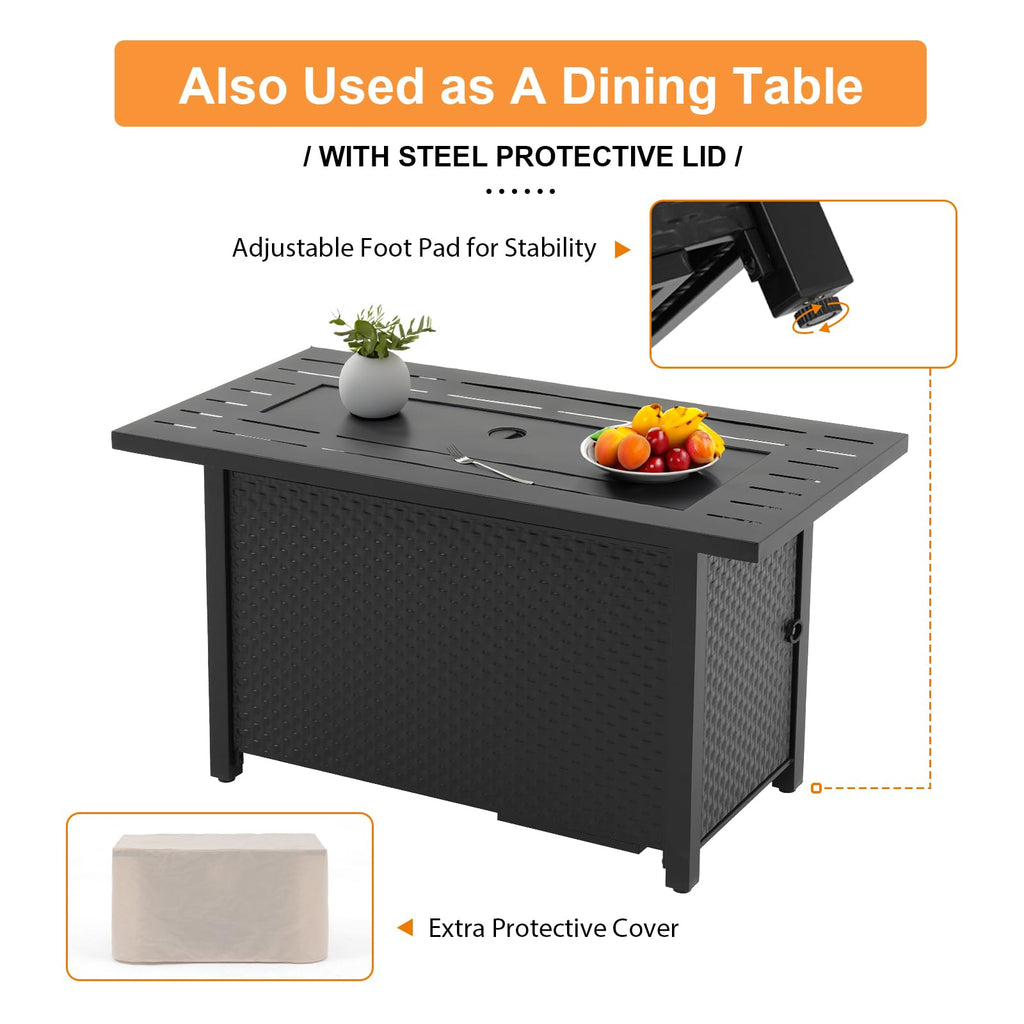 45'' Outdoor Propane Fire Pit Table, 50000 BTU Firepit with Adjustable Flame