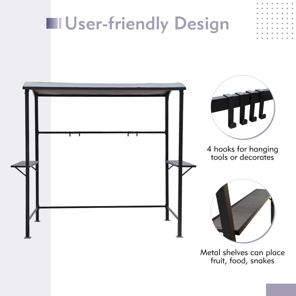 Grill Gazebo 8' by 4.6' Metal BBQ Shelter with Single-Tier Soft Top and Shelves, Grey