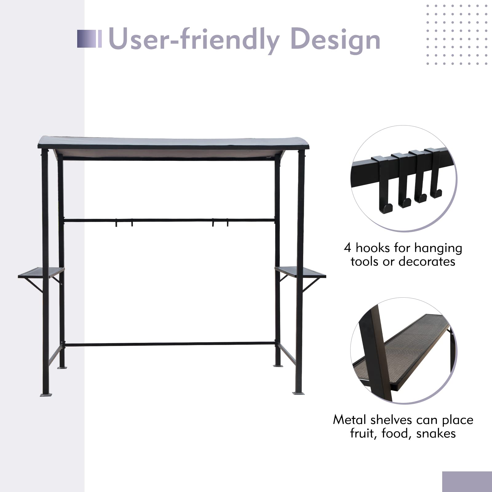 Grill Gazebo 8' by 4.6' Metal BBQ Shelter with Single-Tier Soft Top and Shelves, Grey