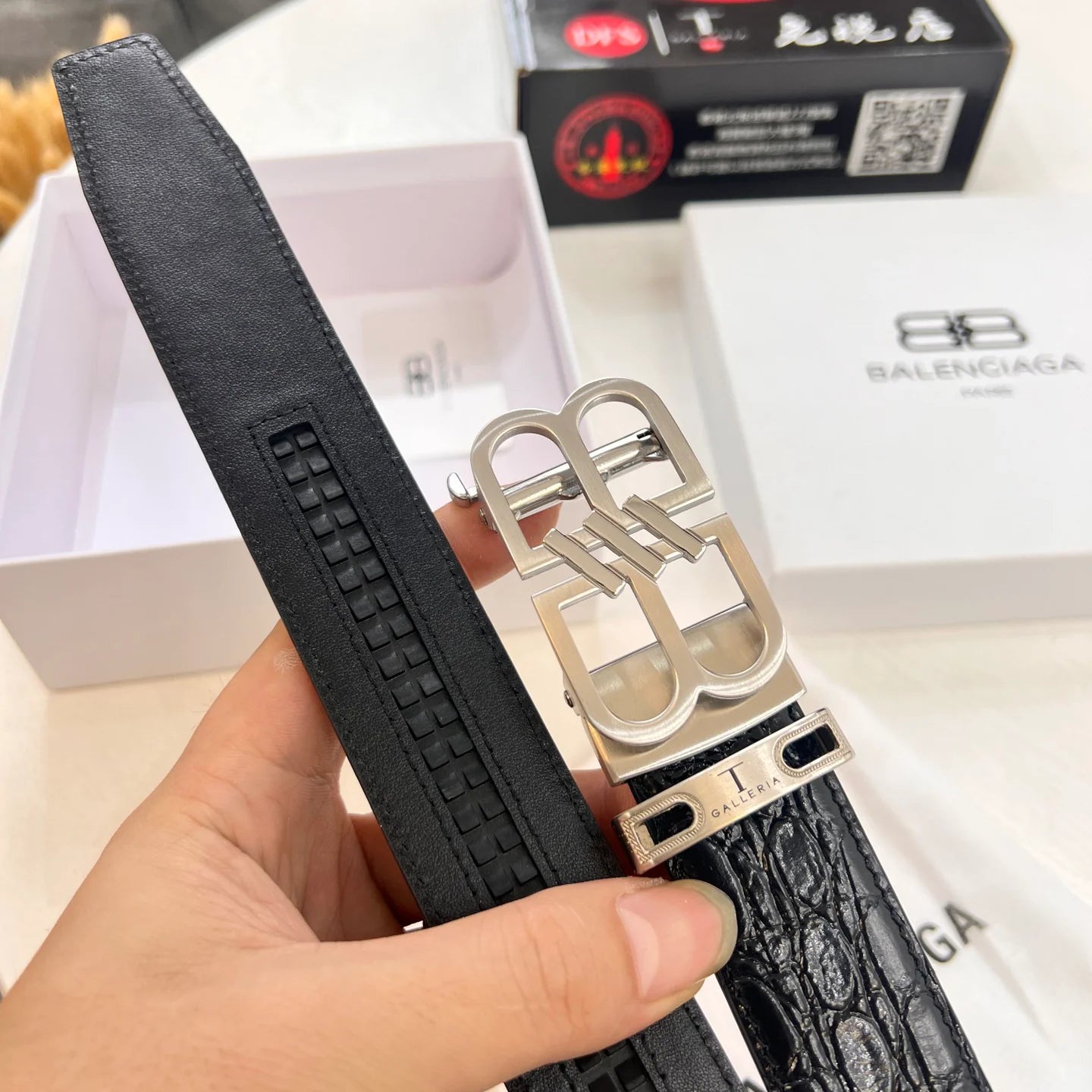 Men's Double-Sided Calfskin Checkered Belt 1026062215