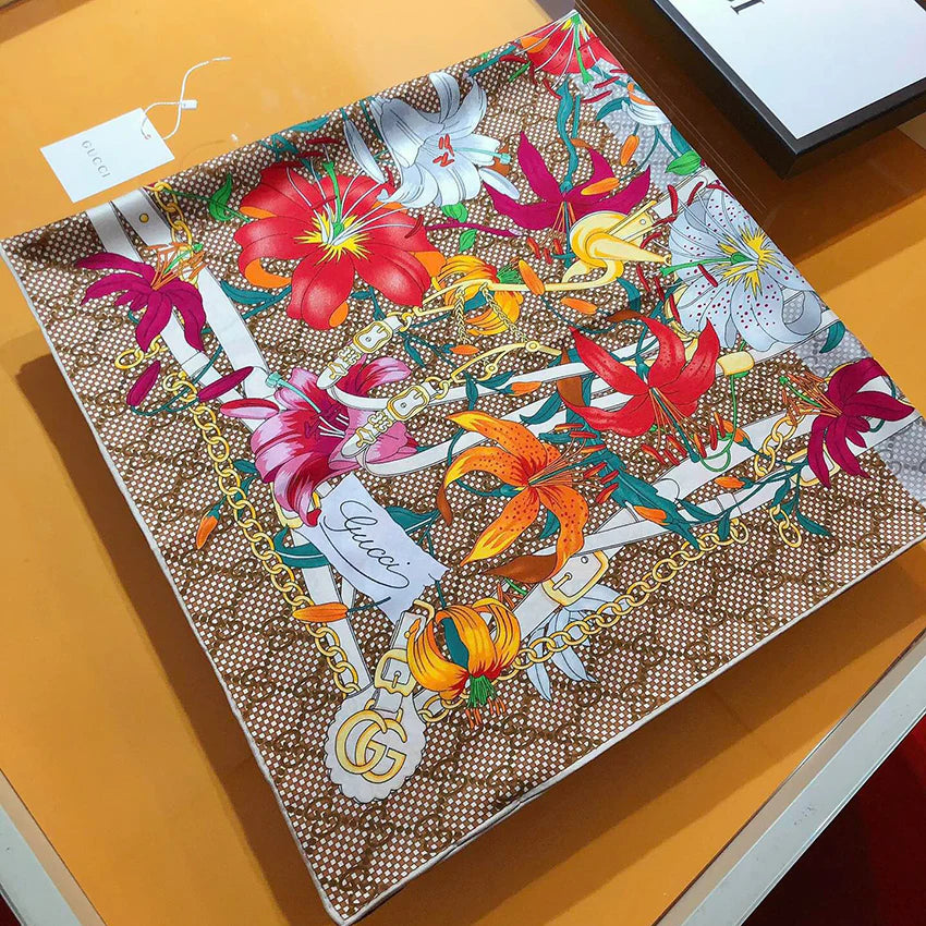 High-end fashionable and versatile floral silk square scarf 1024052915