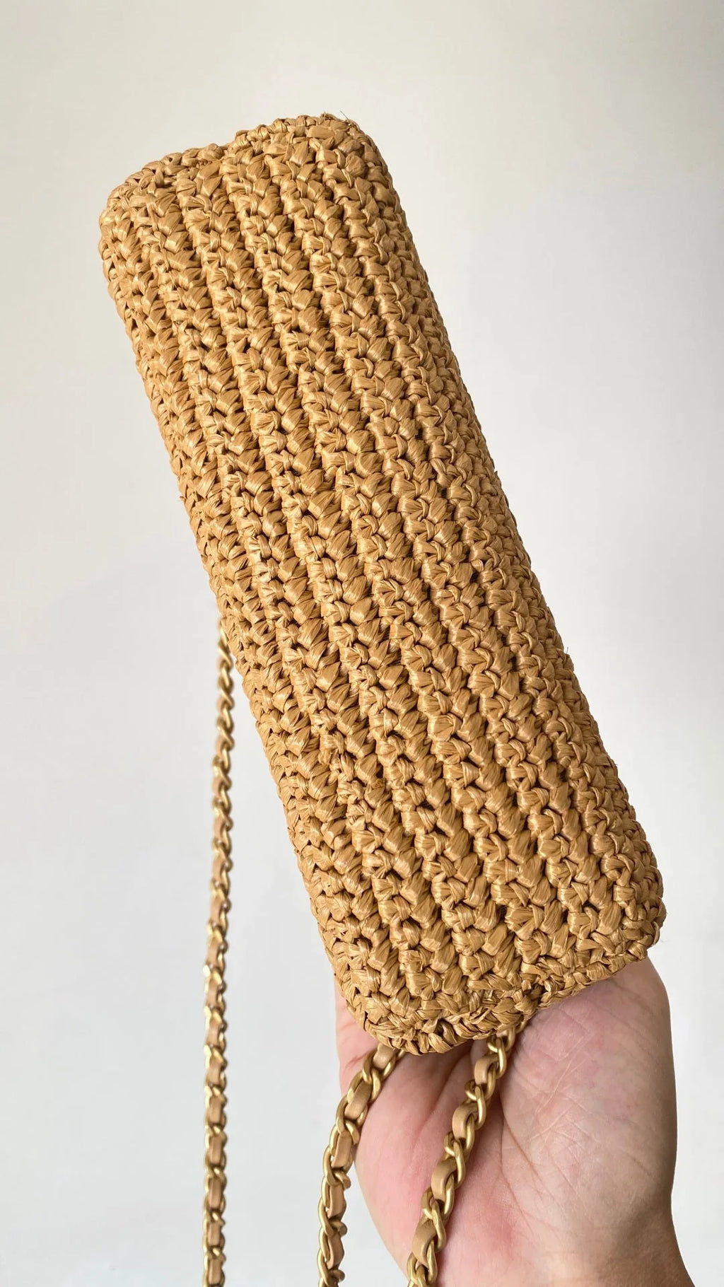 CHA  25 Bag 19cm Dark Beige Raffia