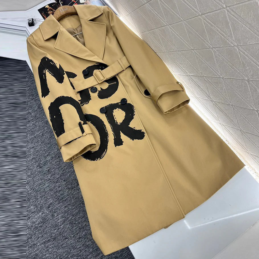 Women's Double-Breasted Long Trench Coat with Lapel Collar 1025102409