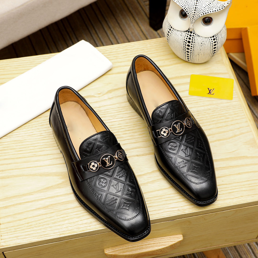 New Fashion Men's Dress Shoes Print Loafers Banquet Wedding Slip-On Shoes