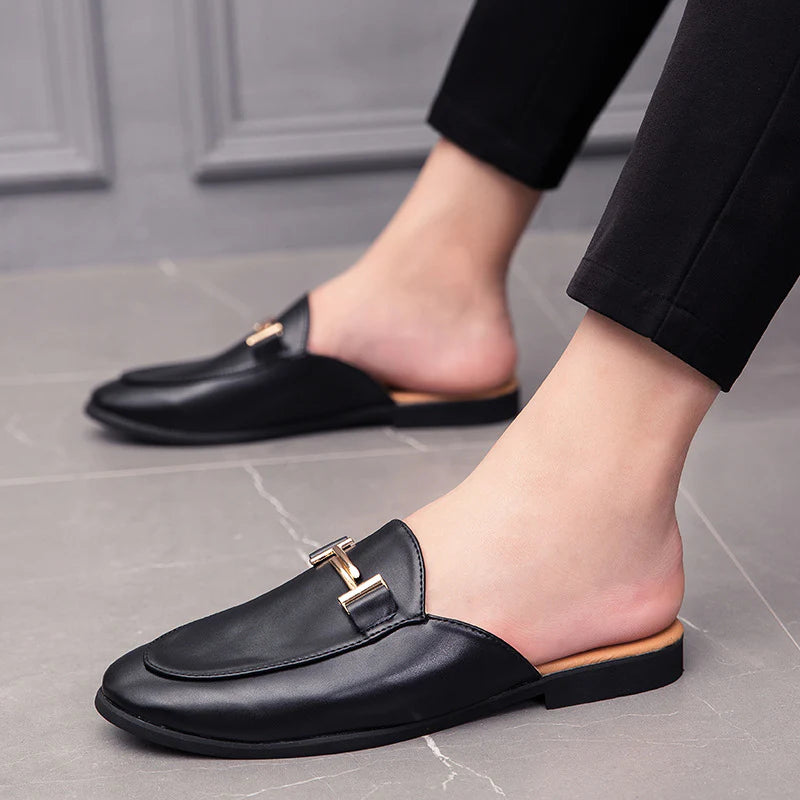 british style toe buckle heelless sandals