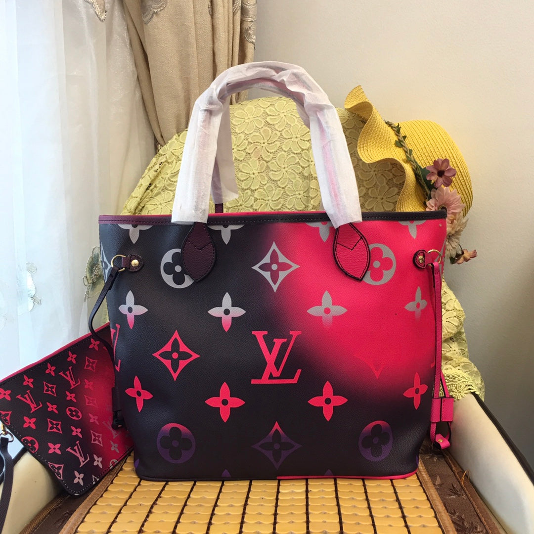 Women's Black Pink Colorblock Brand Print Big Bag (with Clutch)