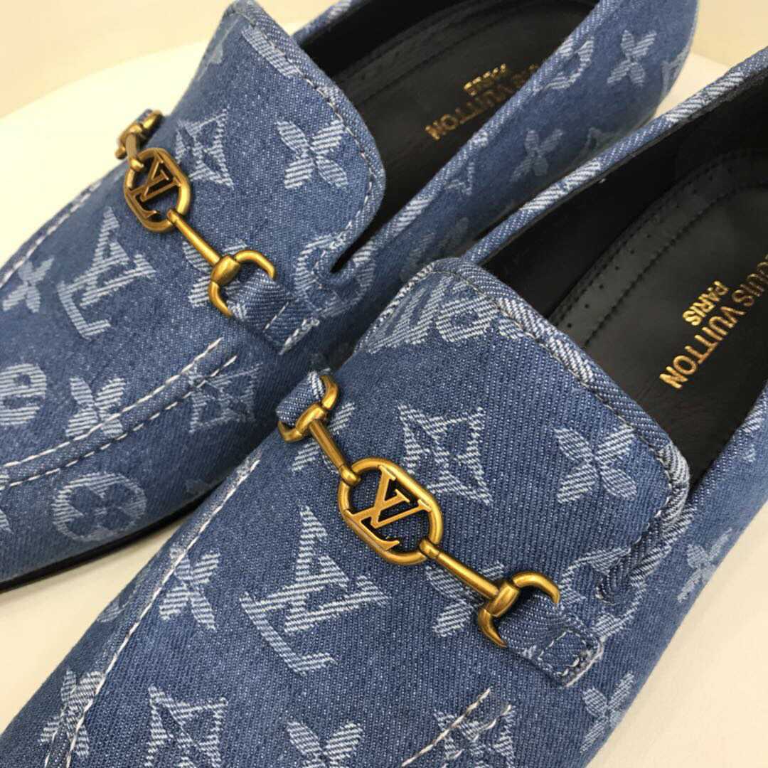 Classic Blue Suede Letter Slip On Loafers