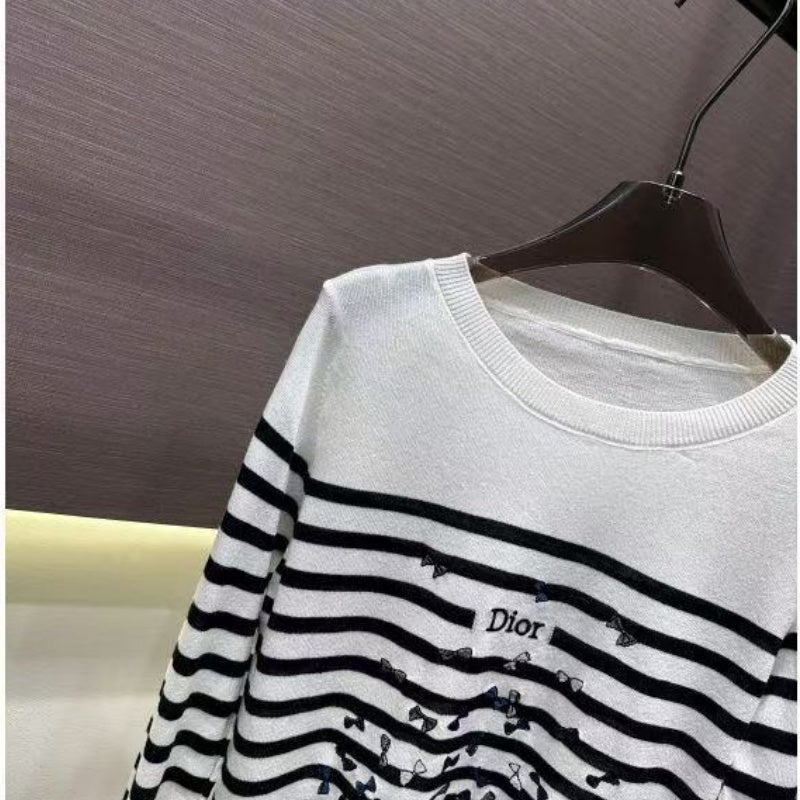 New Fashion Women's DIO Striped Long Sleeve Knit Top PD1326091805