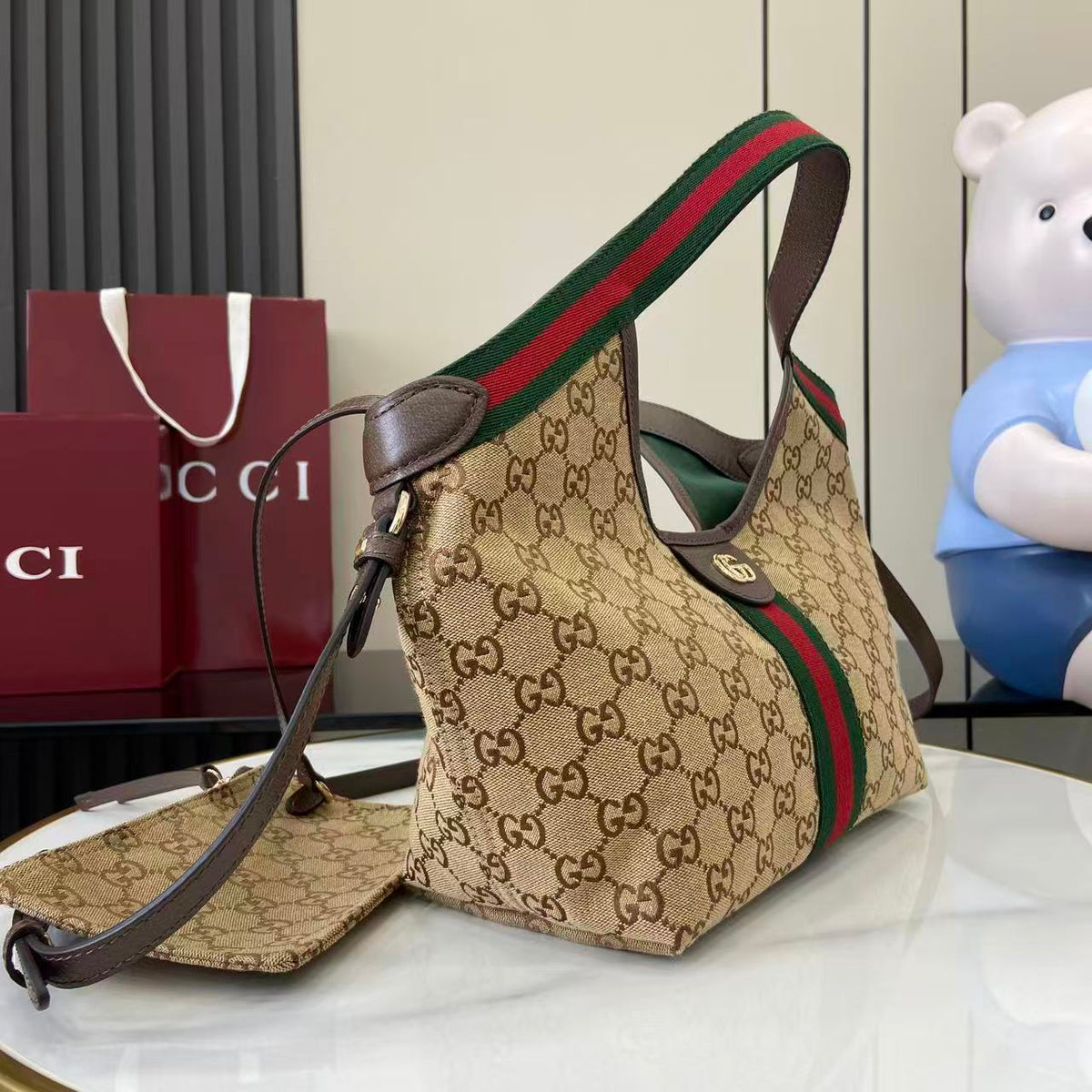 GG  25 Giglio 25cm Bag Beige Canvas Leather 292388