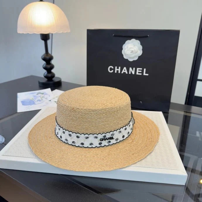 CHA  Dot Flat-top Straw Hat 262176