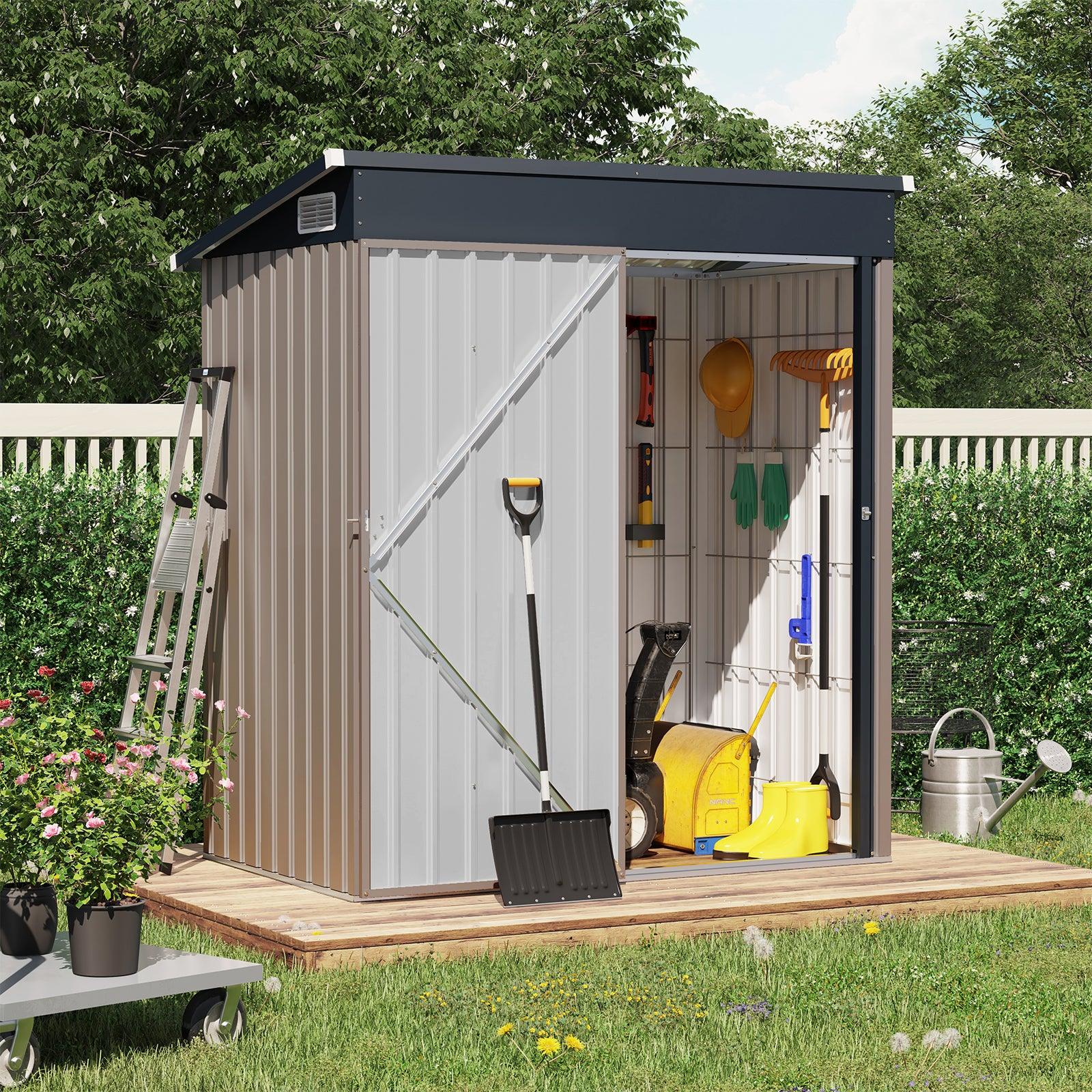 5'x 3' Outdoor Storage Shed Metal Garden Tool Shed for Backyard, Patio, Lawn, Brown